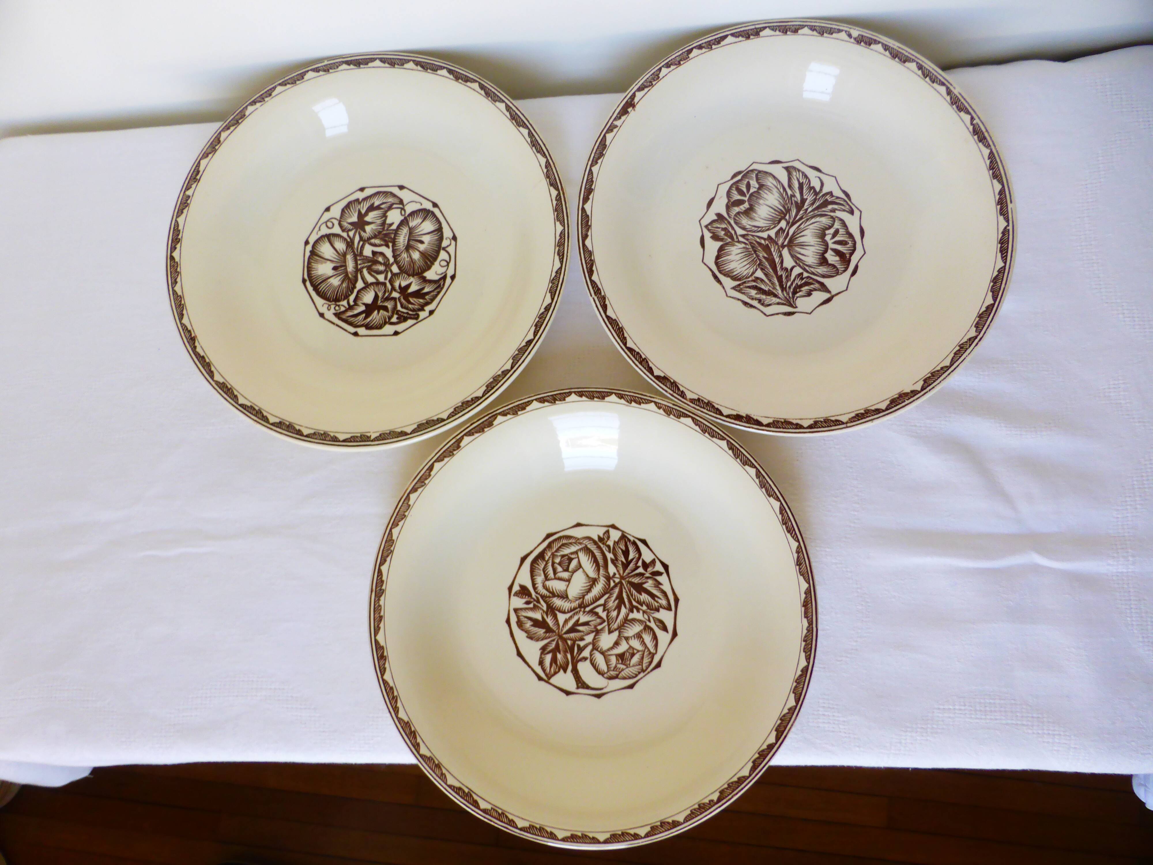 3 Sarreguemines soup plates, Argonne model 210744