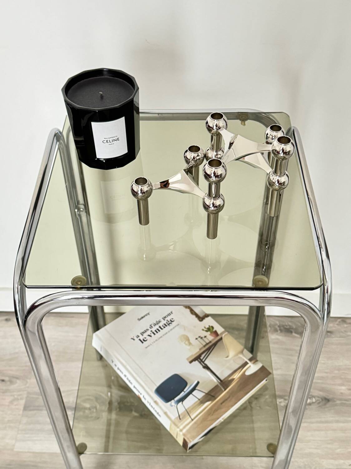 Antique vintage smoked glass side table / end table
