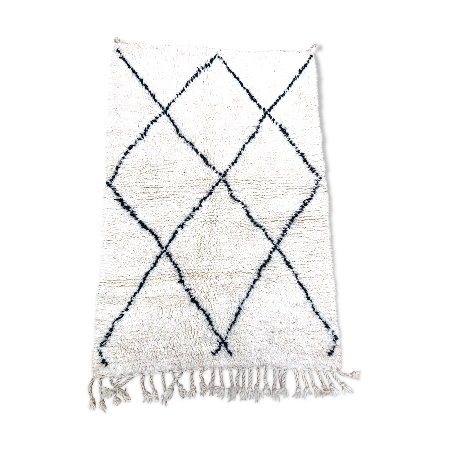Tapis berbère marocain Beni Ouarain à losanges noirs 1,46x1m