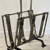 Brutalist vintage steel magazine rack