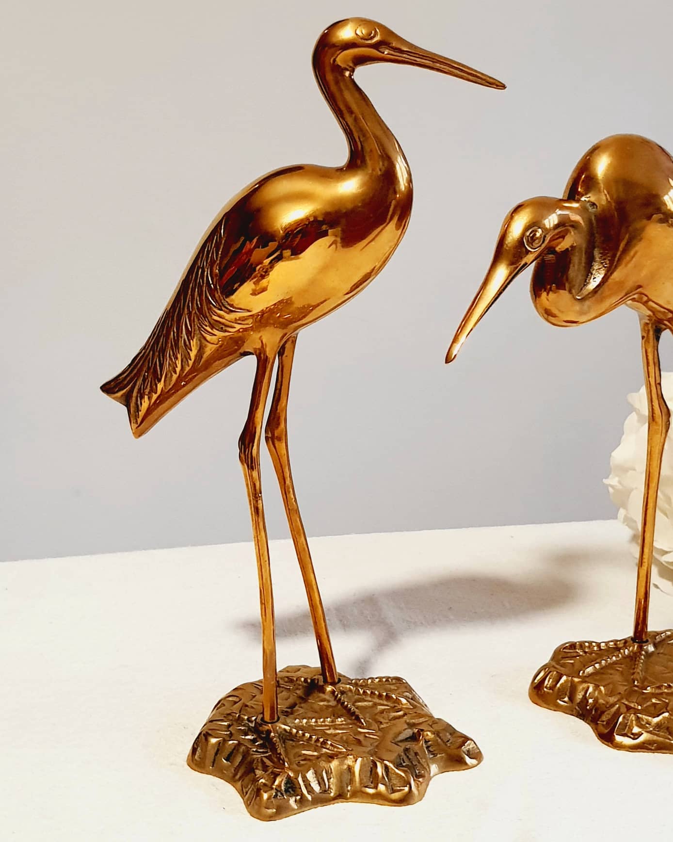 Couple of heron in vintage golden brass