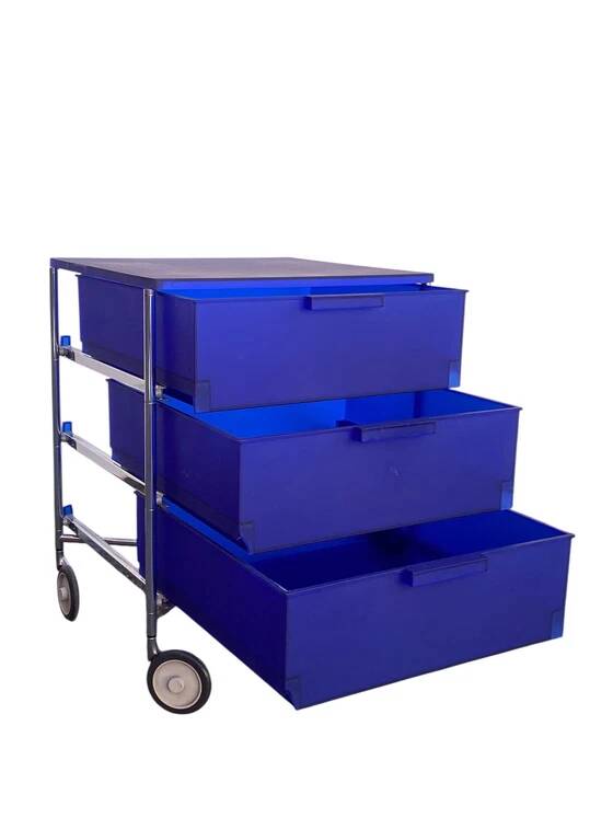 Mobil storage unit – 3 cobalt blue drawers – Kartell, 1993 (First edition)