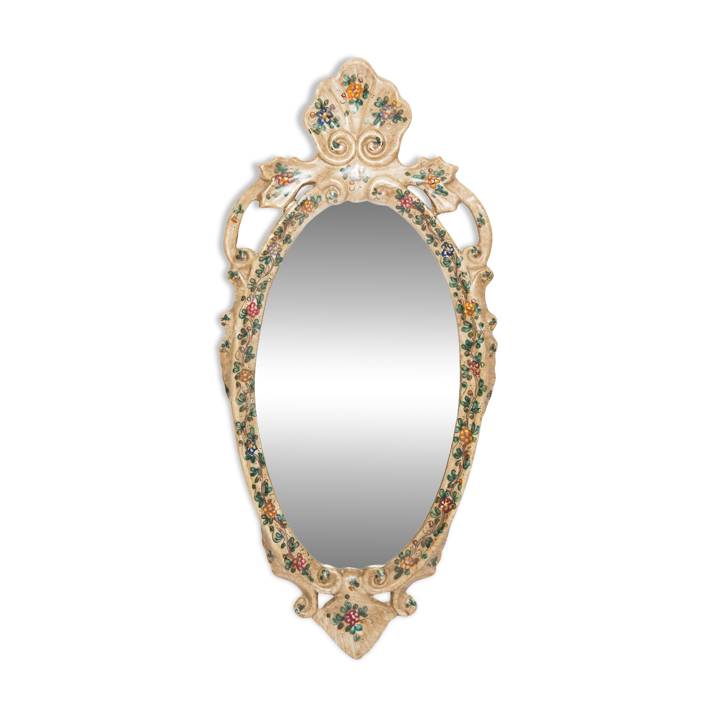 Miroir mural vintage style milieu du siècle avec décor fleurs en plâtre