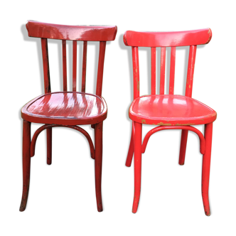 Vintage bistro chairs painted in burgundy and red