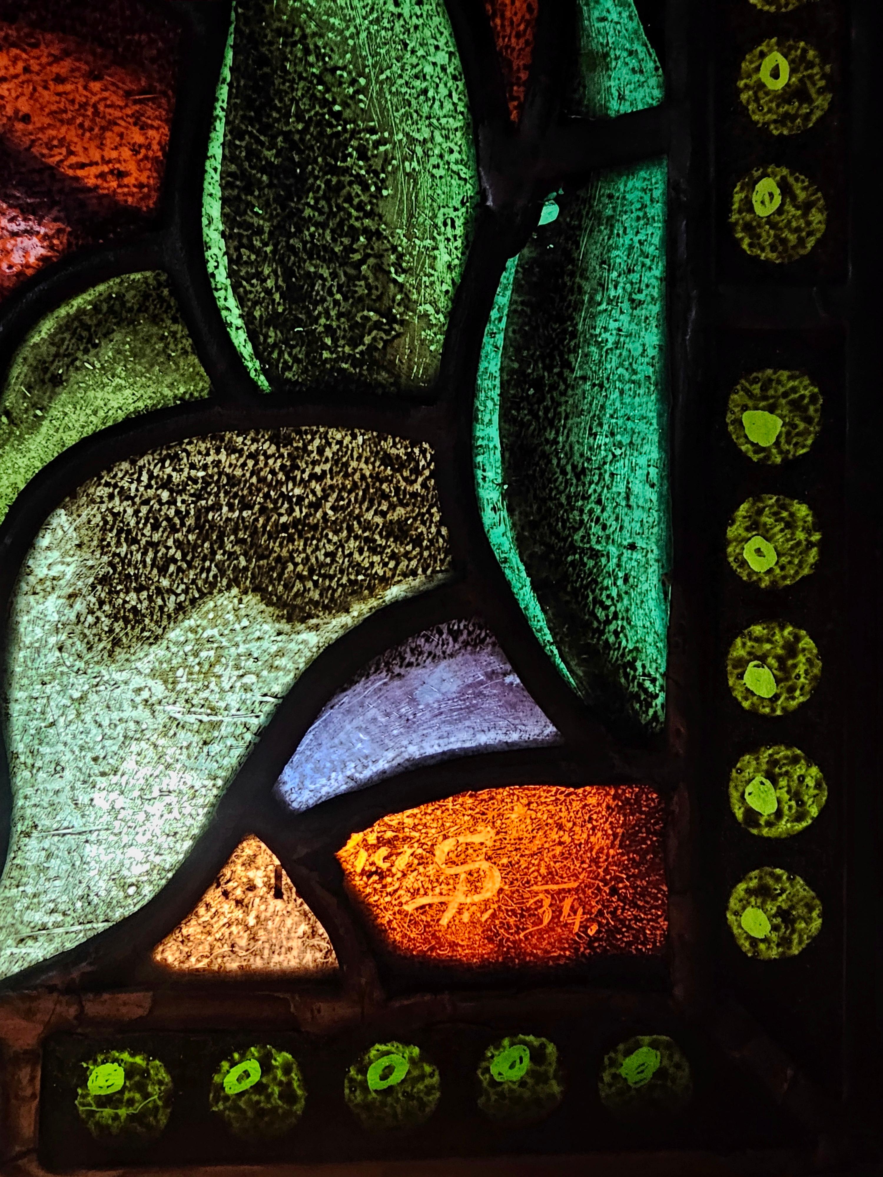 Art Deco stained glass with lead, A Nude in a Landscape by Marijan Trepse, 1934