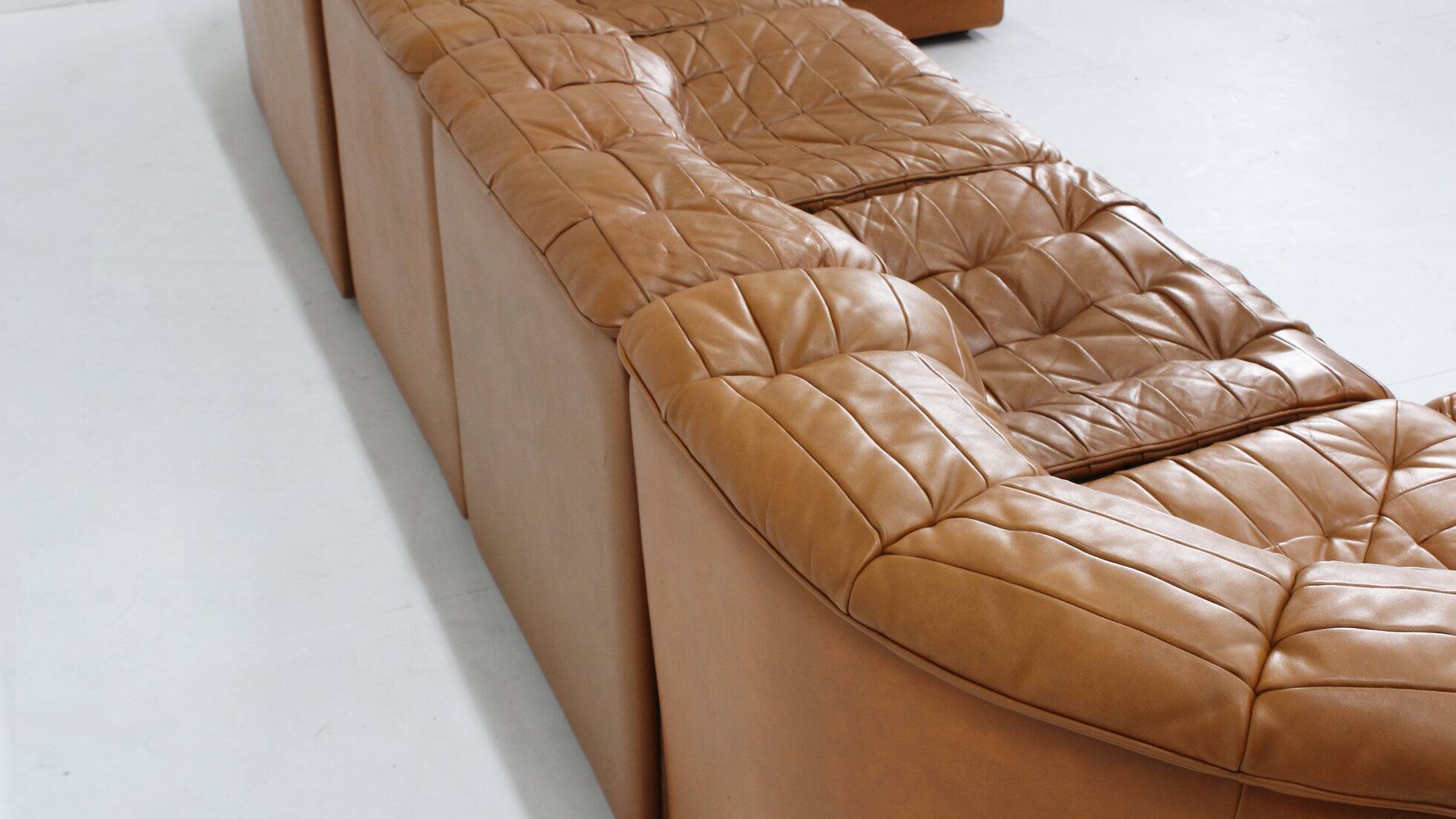 Canapé modulaire Vintage De Sede DS 11 en cuir patchwork cognac, ensemble de 7 pièces