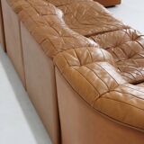 Canapé modulaire Vintage De Sede DS 11 en cuir patchwork cognac, ensemble de 7 pièces