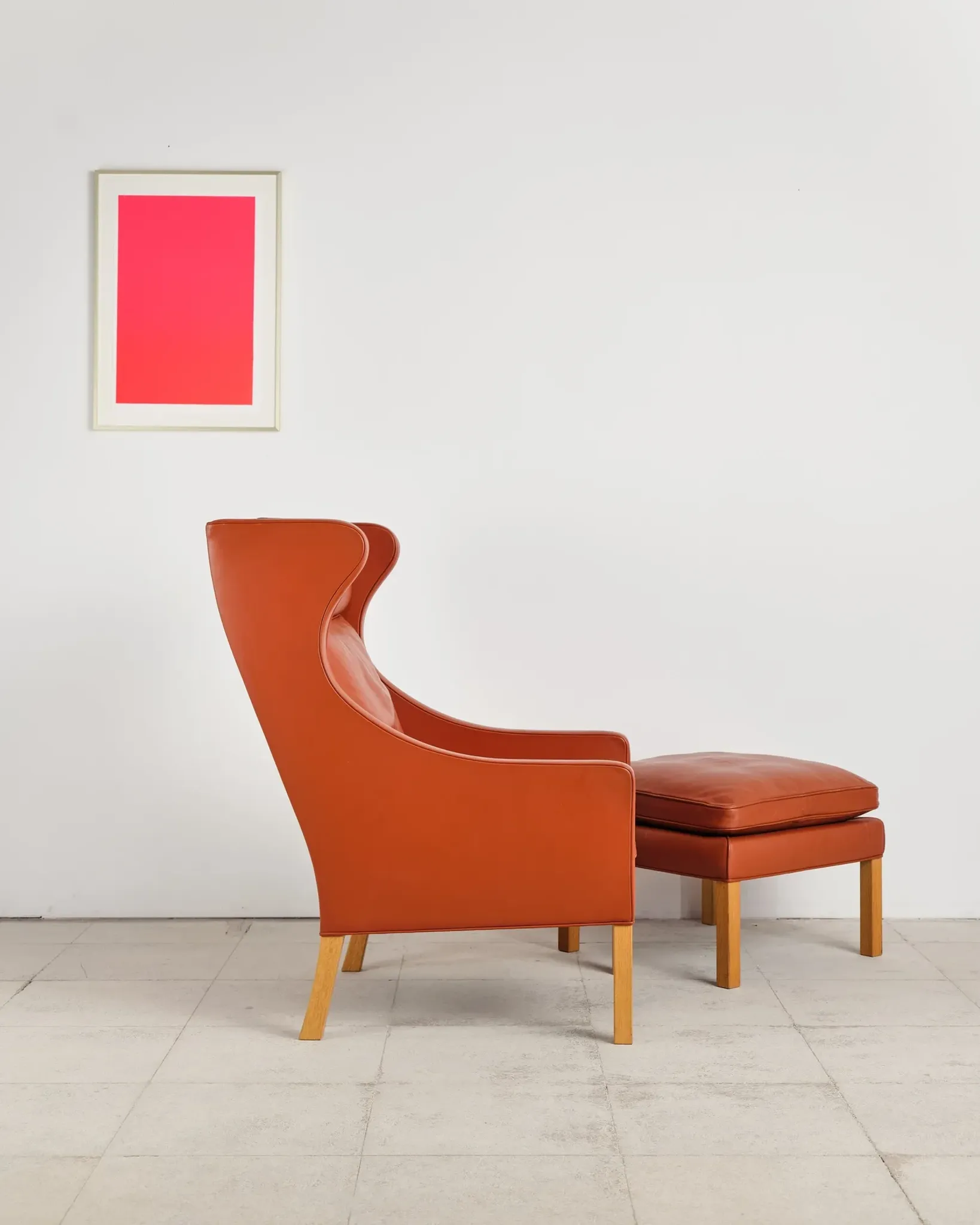 Armchair 2204 and leather pouf by Børge Mogensen, Denmark, 1960s.