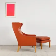 Armchair 2204 and leather pouf by Børge Mogensen, Denmark, 1960s.