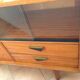 Varnished wooden sideboard with glass storage / vintage 60s-70s