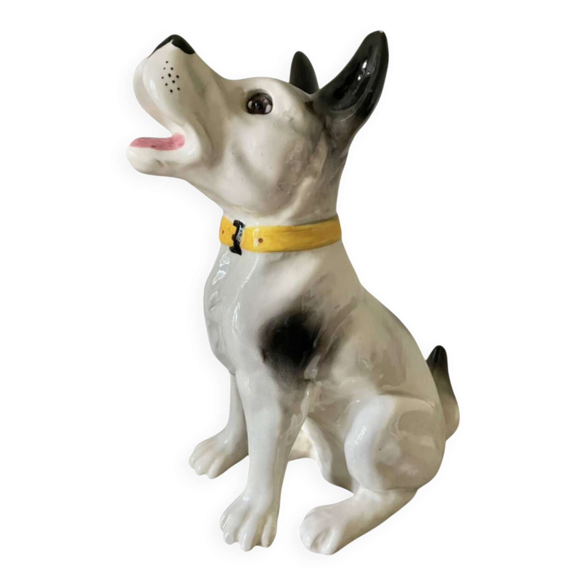 DESVRES earthenware dog with sulphide eyes, 1950