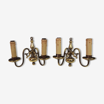 Pair of 2-burner brass wall lamps