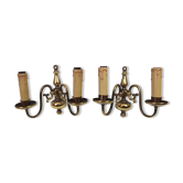 Pair of 2-burner brass wall lamps