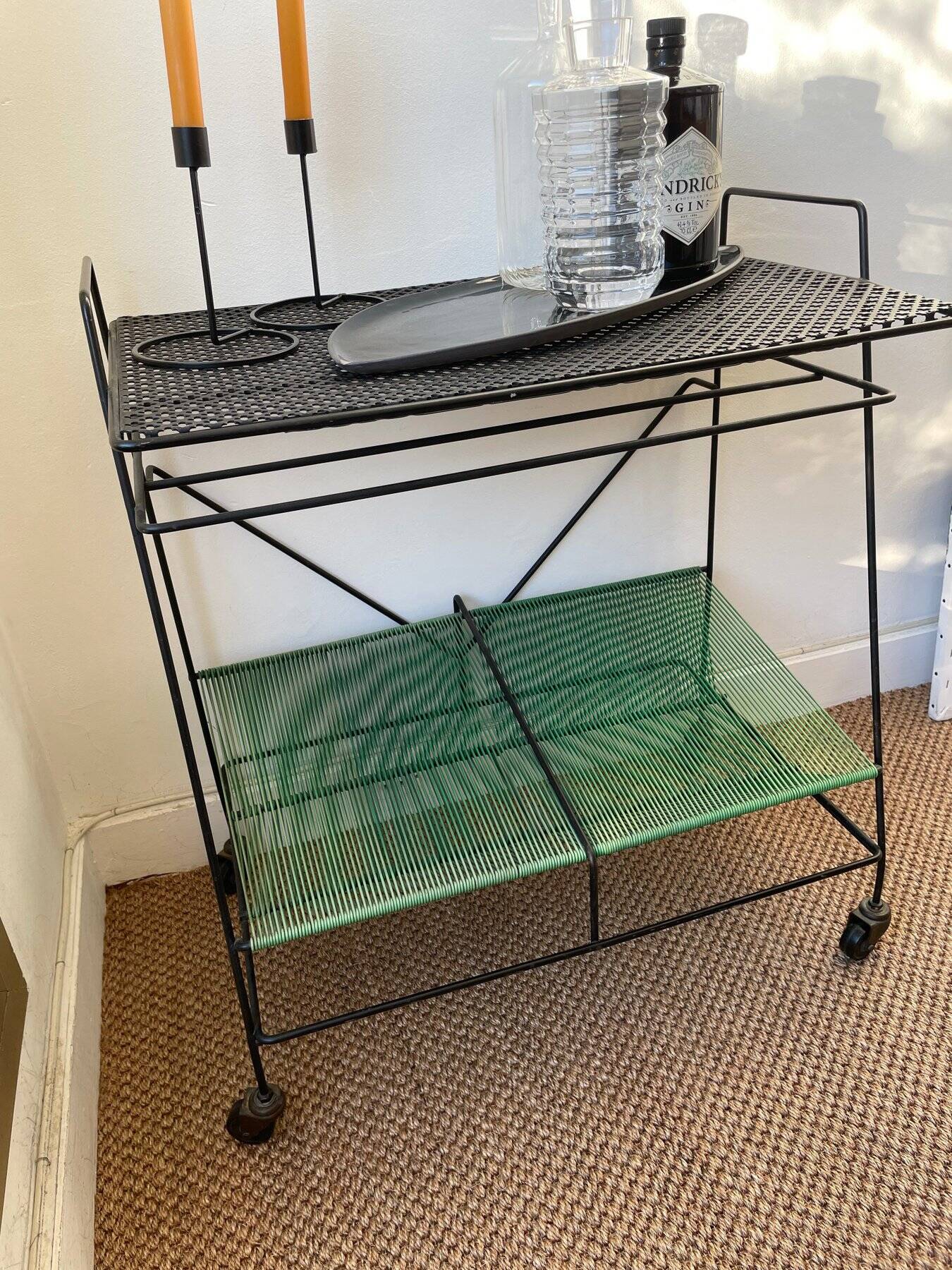 Side table • Vintage serving trolley • Vinyl record holder