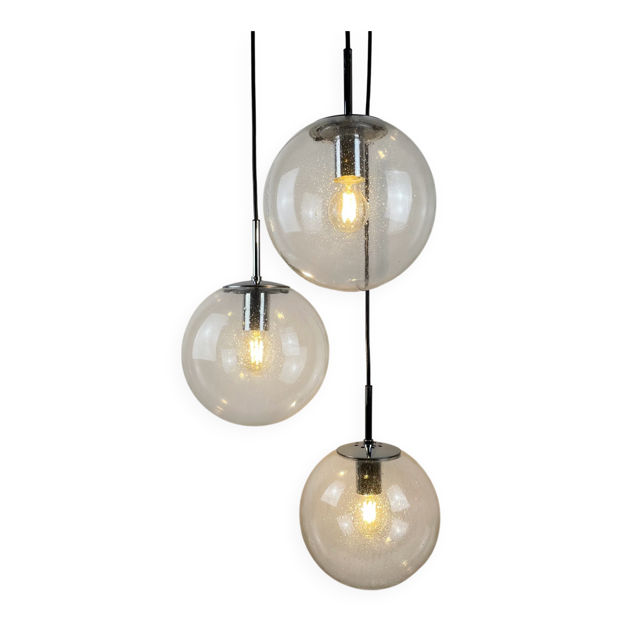 Set of 3 glass bubble globes 4101 by Glashütte Limburg 1970