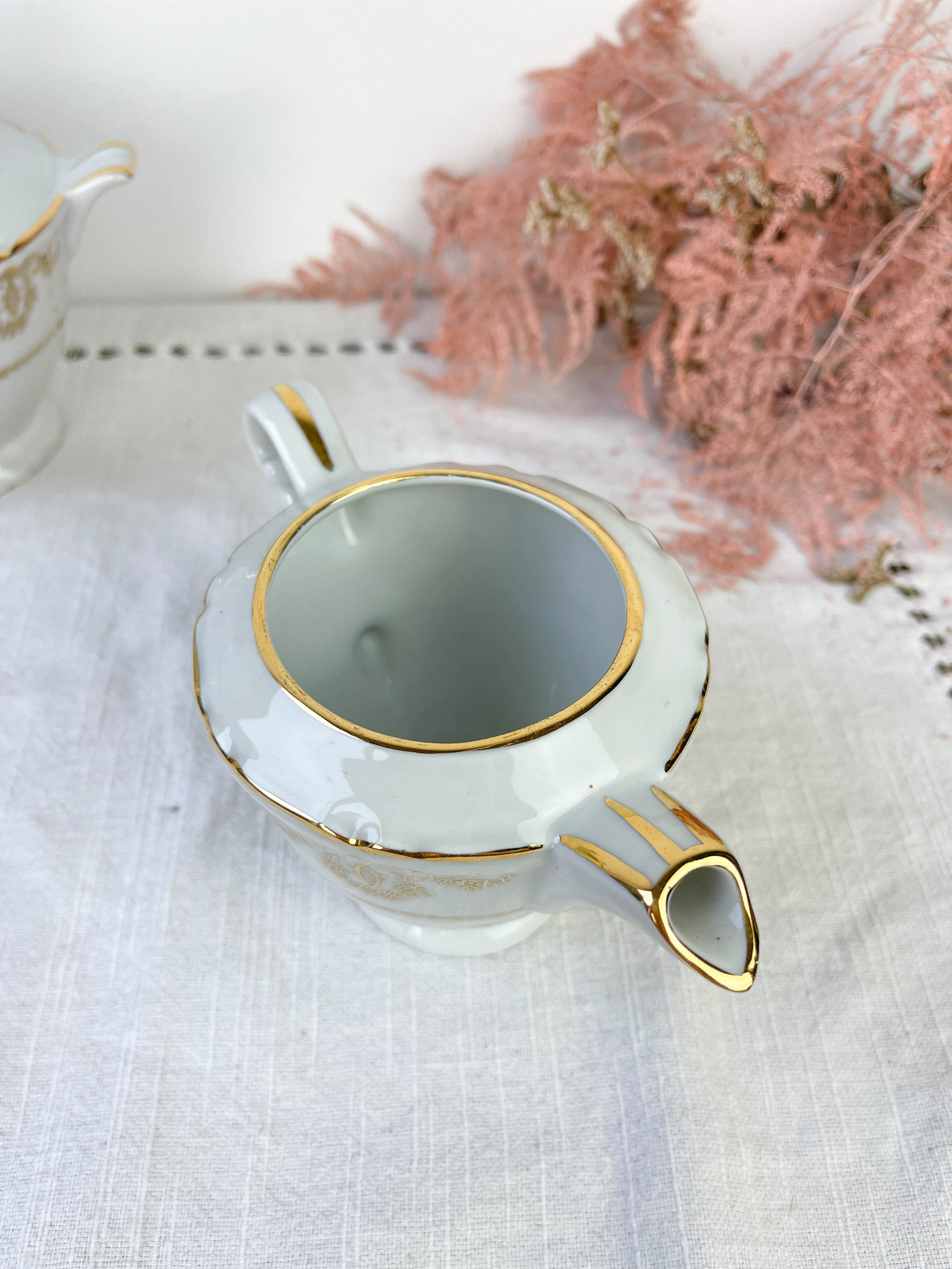 Vintage tea set in golden white porcelain CHAUVIGNY LIMOGES