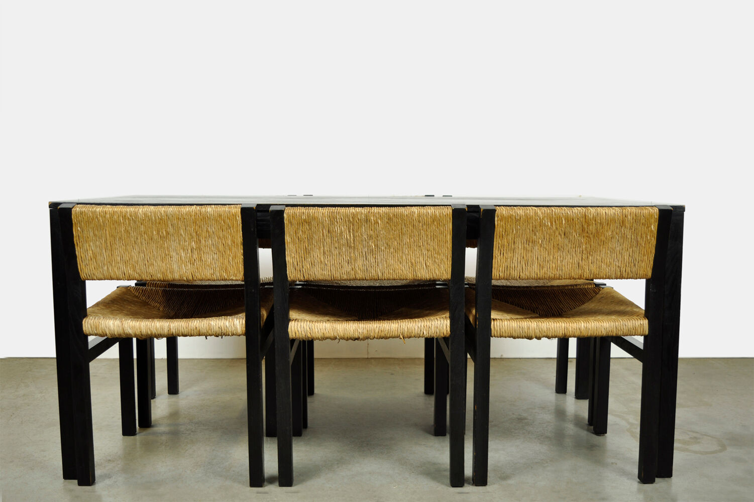 Set of 6 dining chairs with wicker seats by Martin Visser and produced by ‘t Spectrum, 1970s