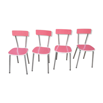 Red formica chairs and white stripe