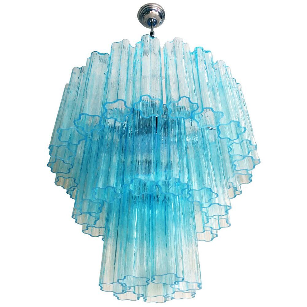 Light blue “tronchi” murano glass chandelier d60-3l