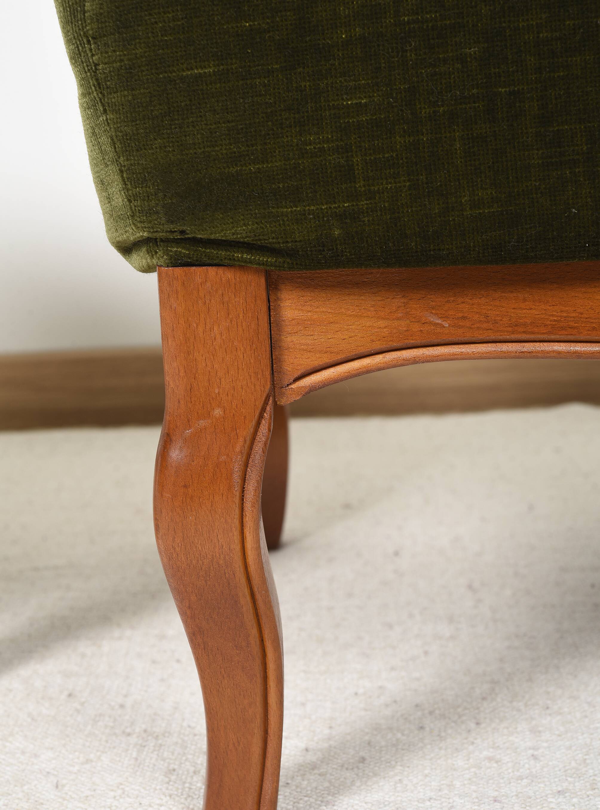 Pair of Pouf, Footrest, in green velvet