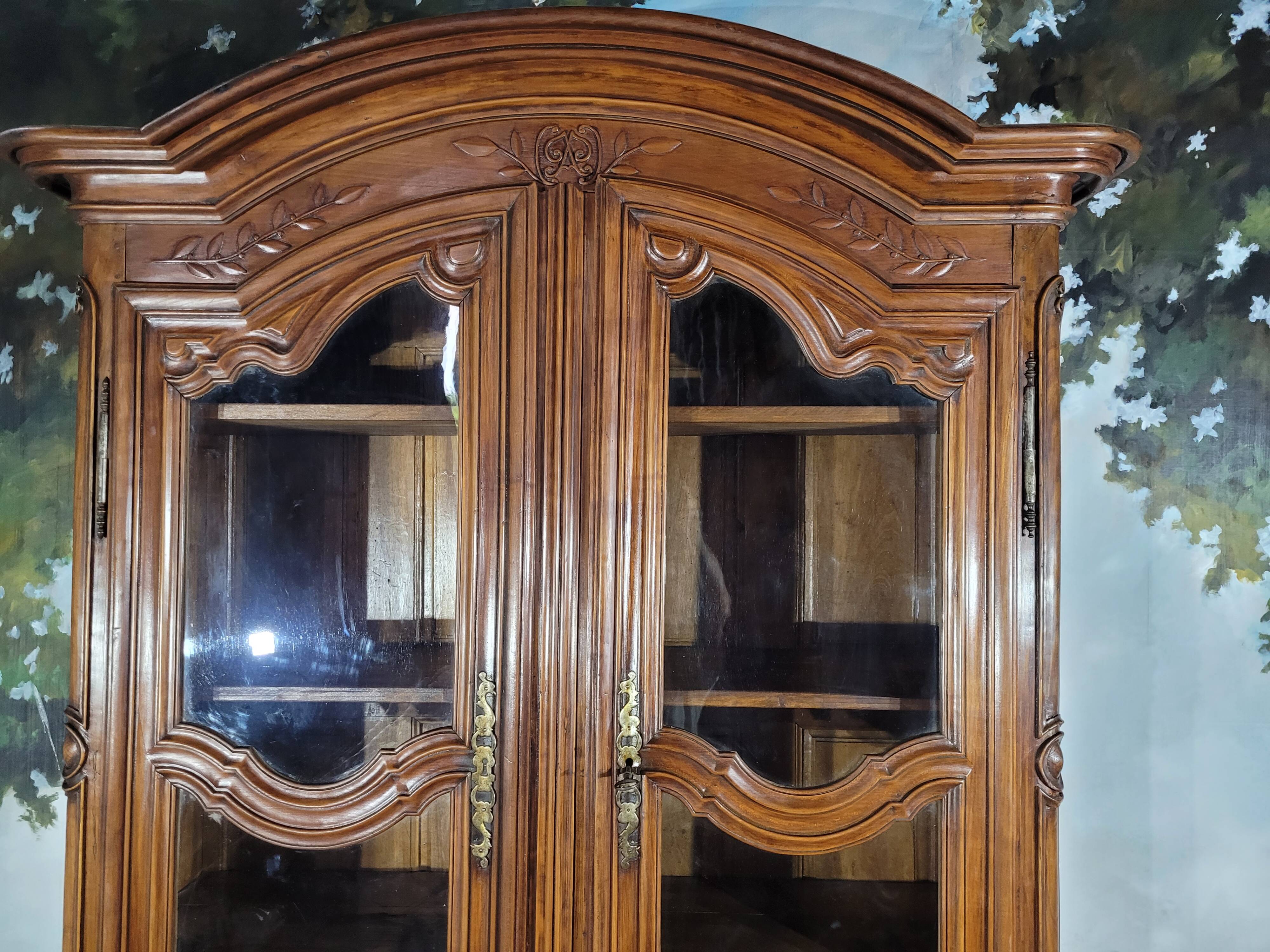 Louis XV period cherry wood sideboard with two glass panels