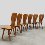 Chaises de salle à manger vintage brutalistes en bois 1970 « cœurs »