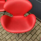 4x Original red leather Fritz Hansen Swan chairs Topstaat!