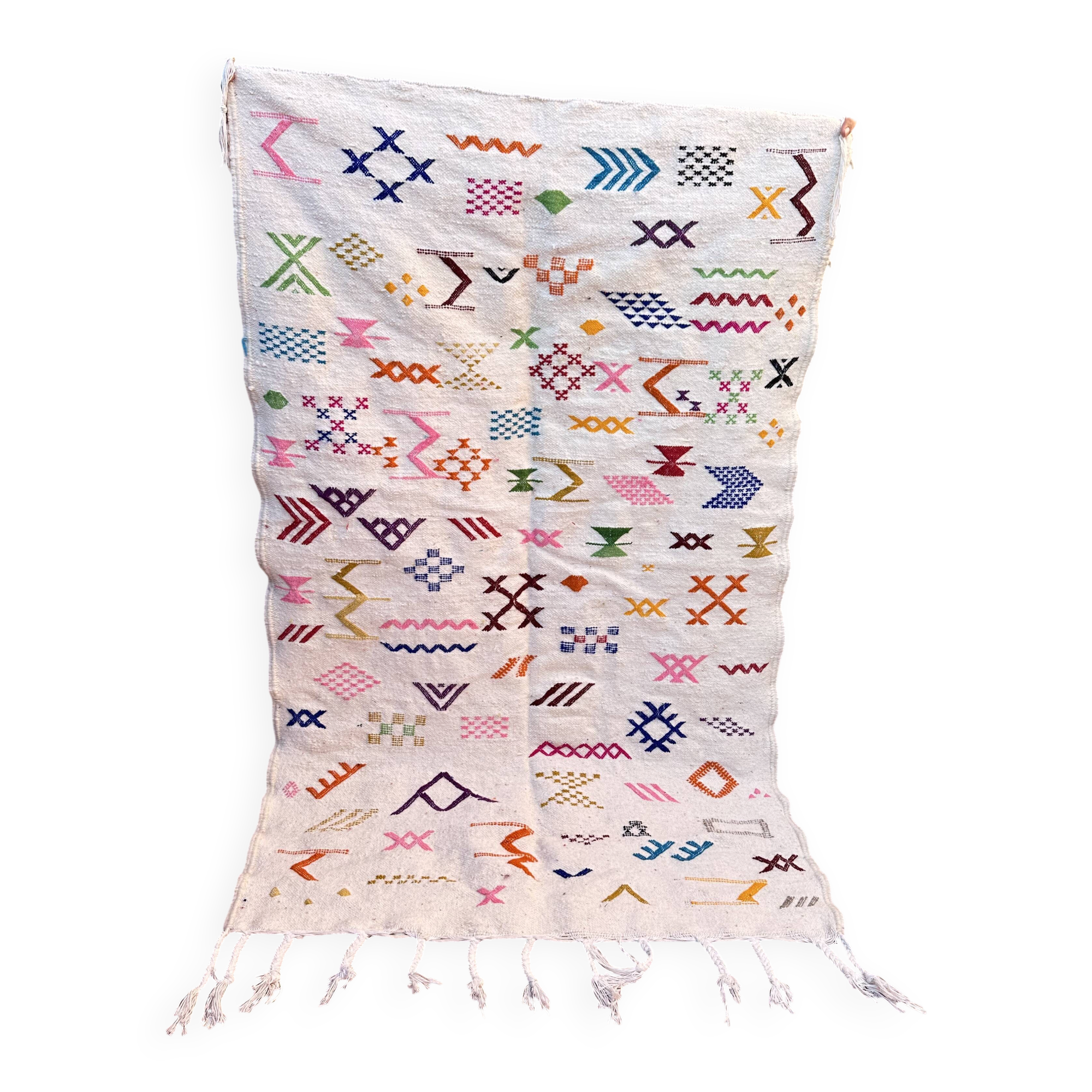 Handmade wool Berber rug – Colourful bohemian Moroccan kilim
