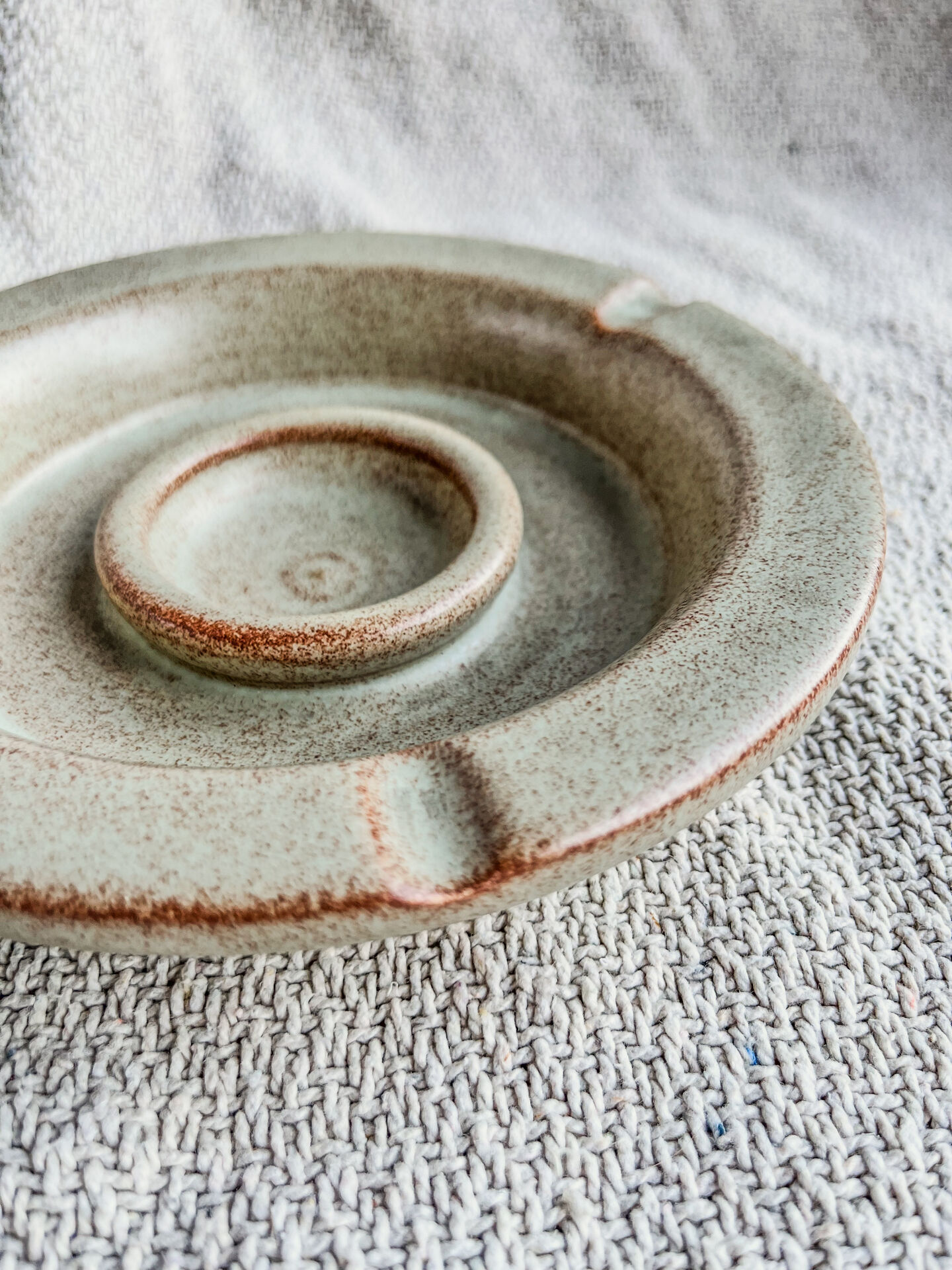 Vintage Speckled Stoneware Ashtray 1970s Design Catchall