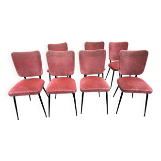 Lot de 7 chaises en velours rose