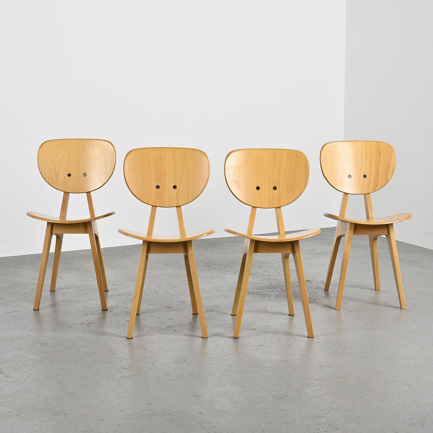 Suite of 4 3221 chairs by Jenzo Sakakura for Tendo Mokko, design 1950
