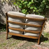 Sofa in wood, cane and green velvet