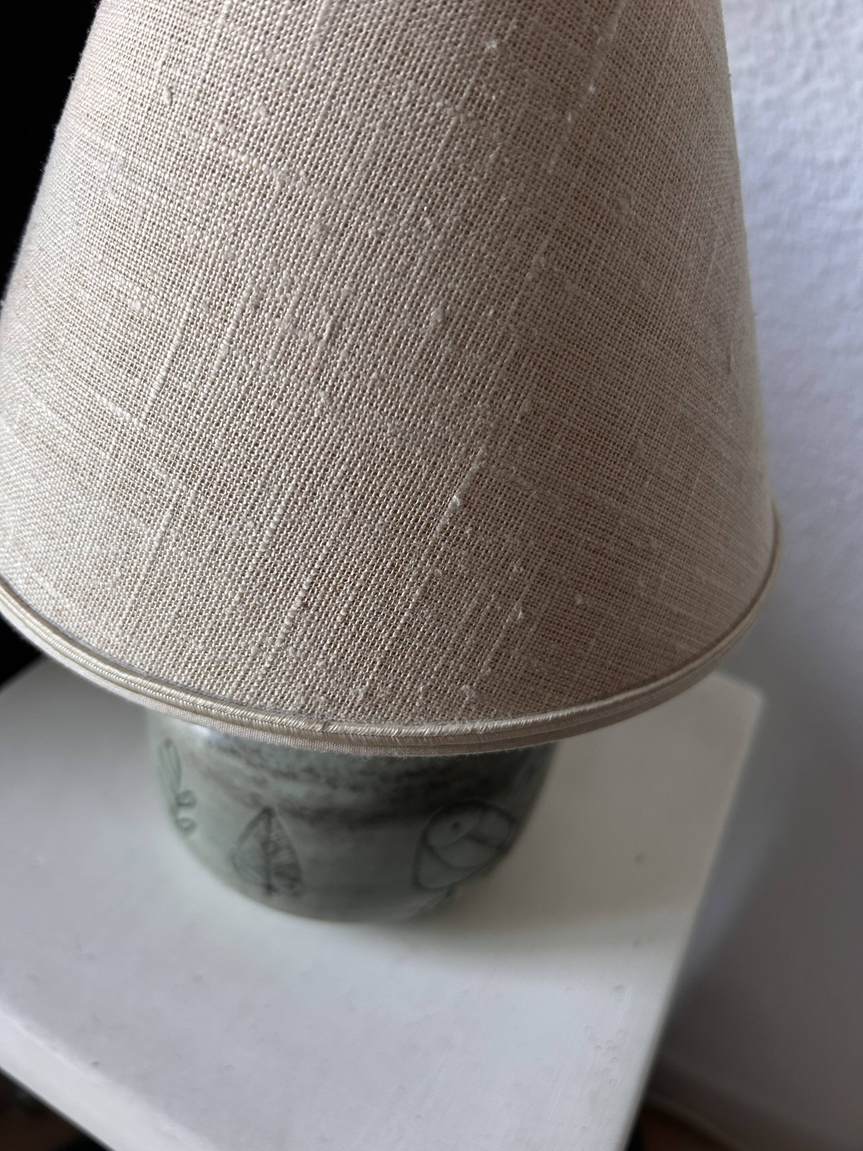 Jacques Blin lamp signed with original shade – vintage ceramic