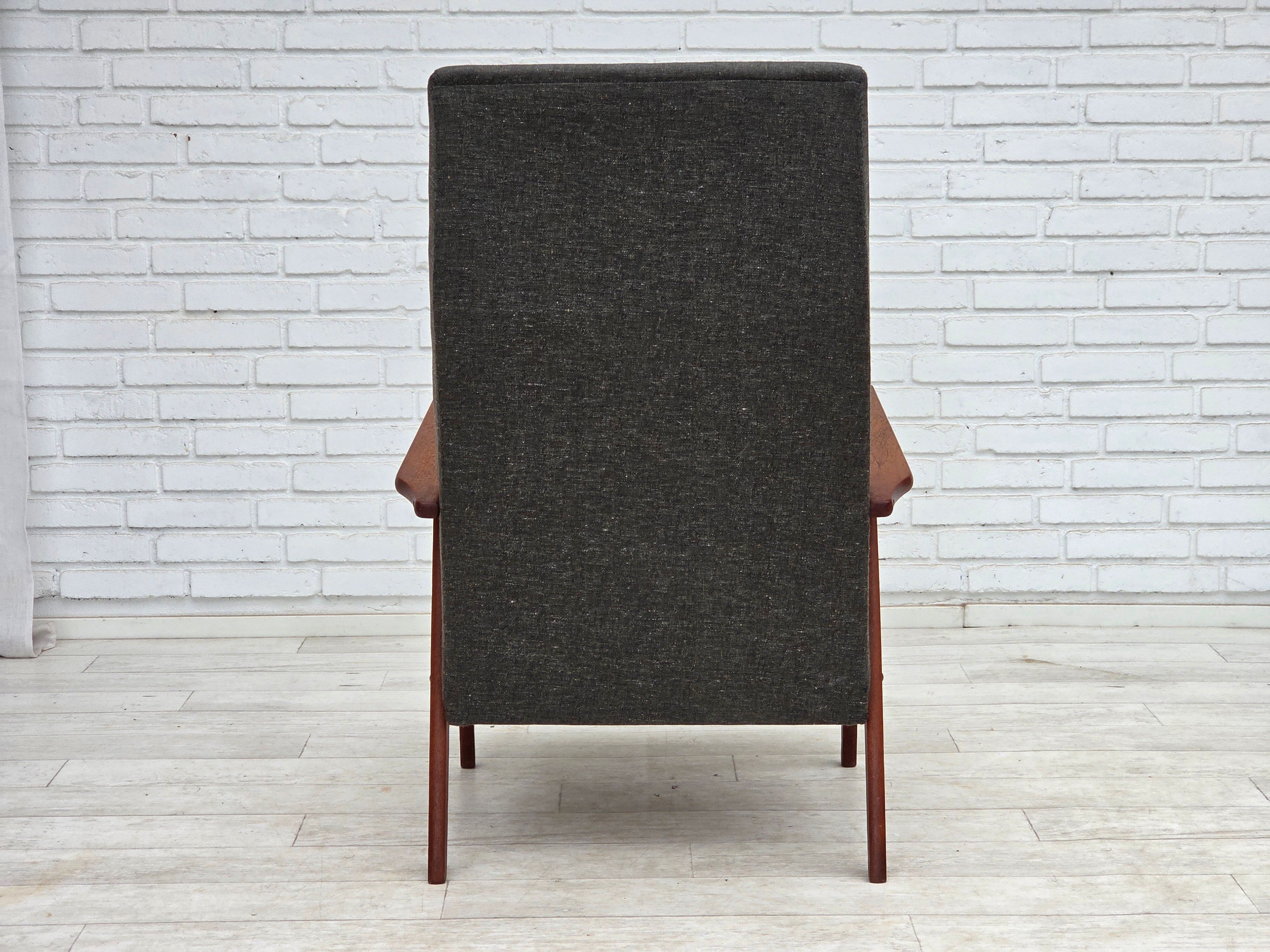 1970s, Danish highback armchair, furniture fabric, teak wood.