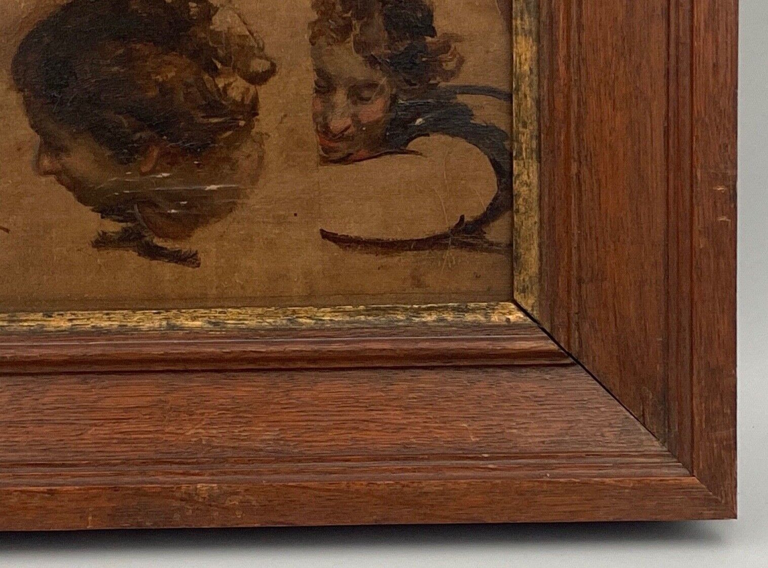 Oil on panel woman 3 faces in profile nineteenth frame wood e. jacob