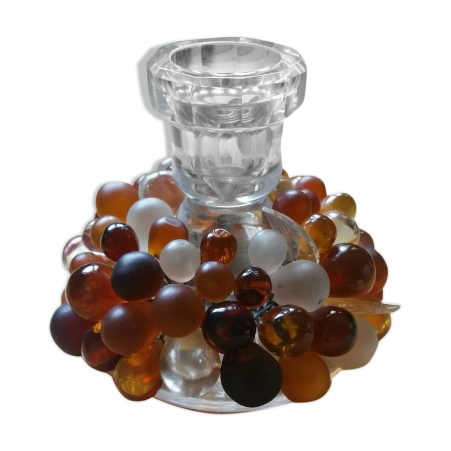 Bougeoir perles et feuilles de cristal
