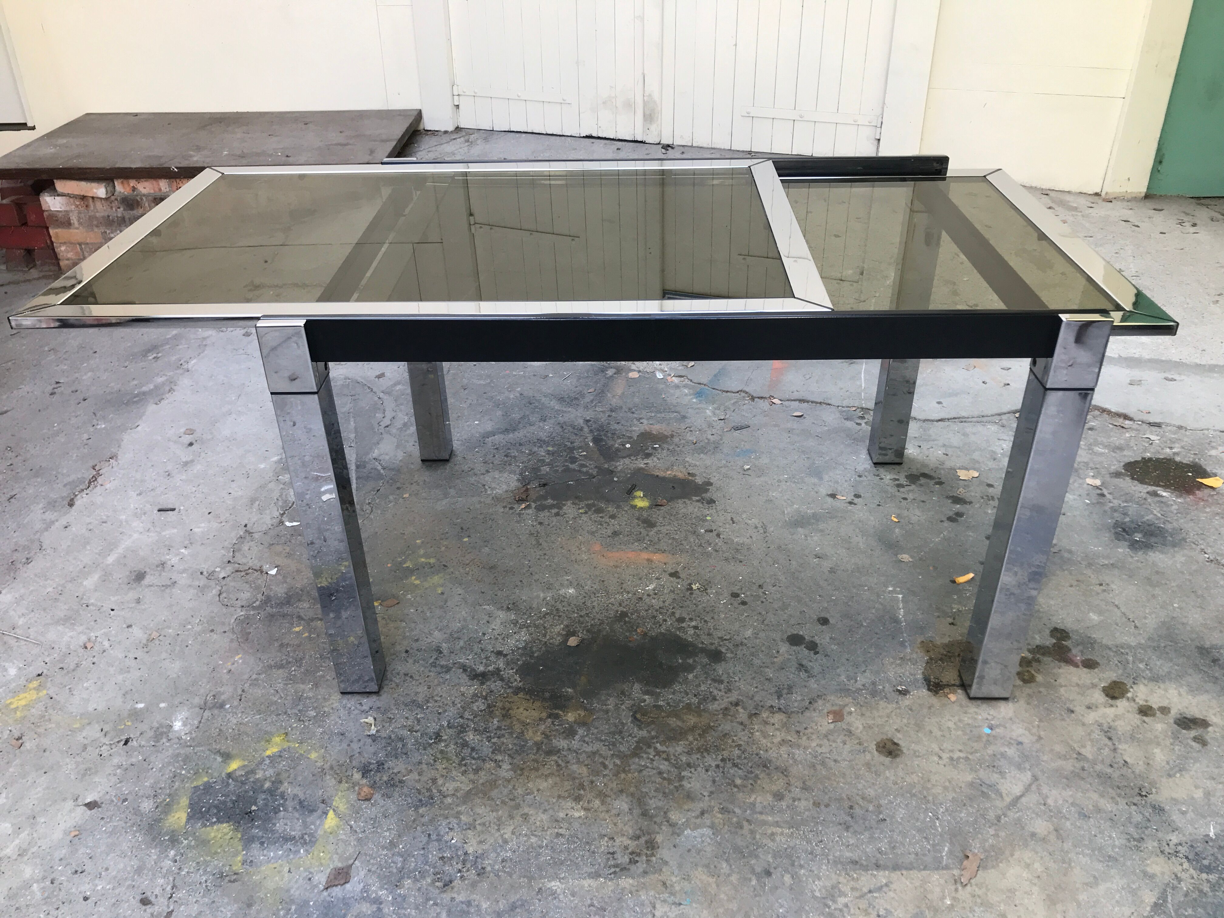 Chrome dining table and glass system