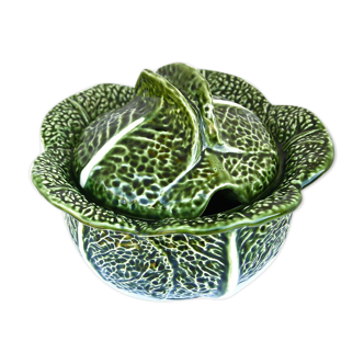 Soupière cabbage leaves in green dabbling