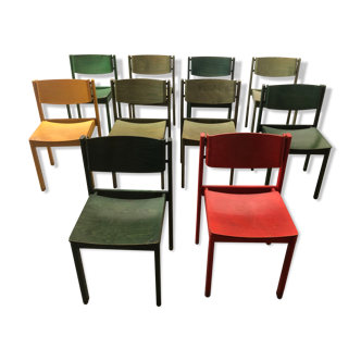 Série 10 chaises colorées design des années 80