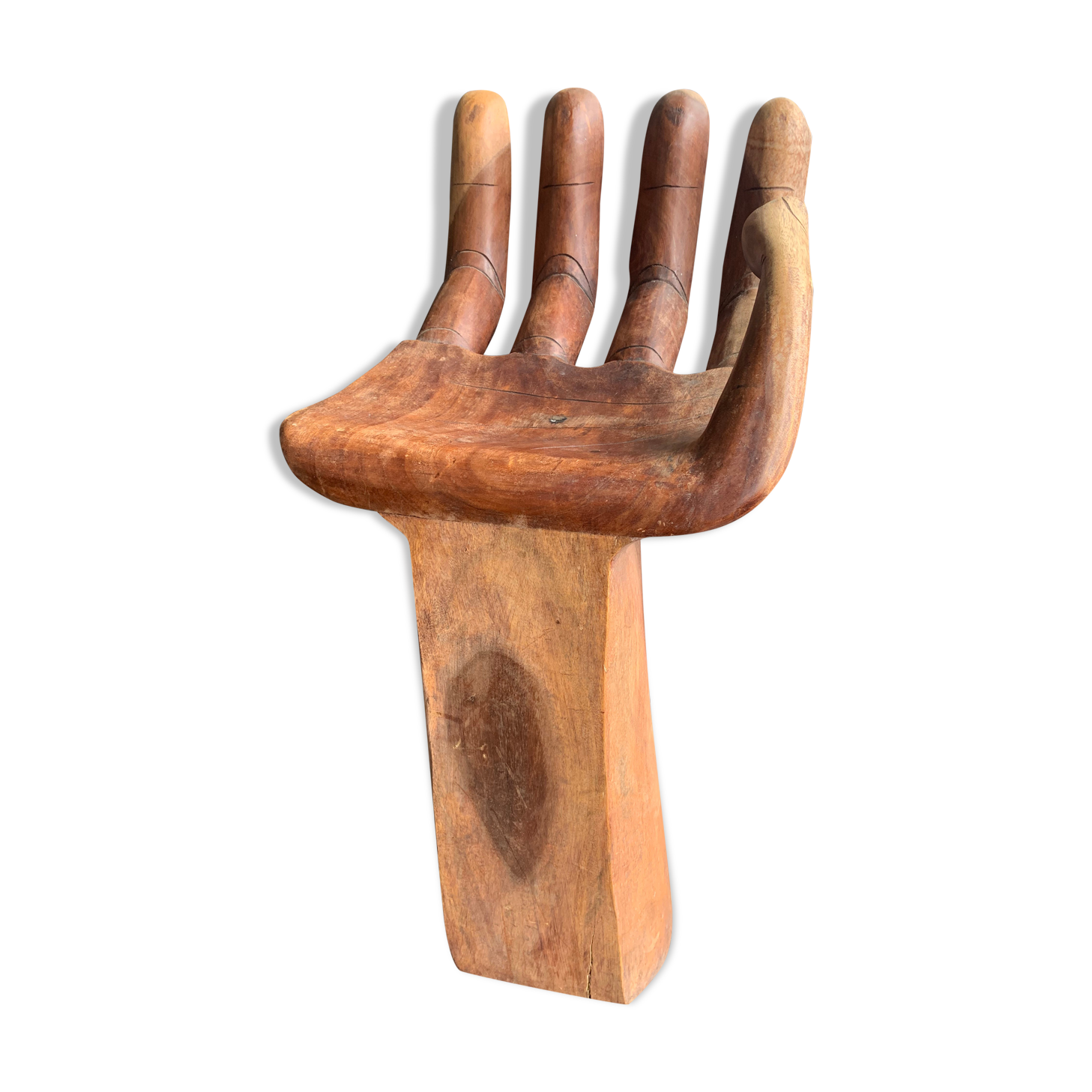 Hand-shaped carved wooden stool