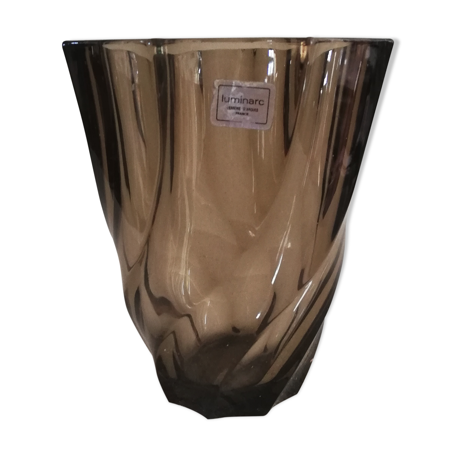 Luminarc twisted vase in smoked glass 1970s