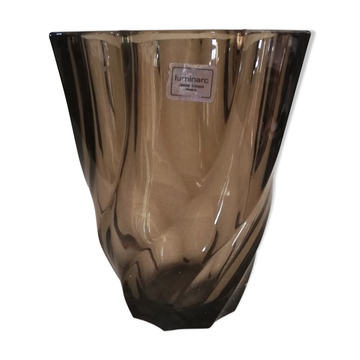 Luminarc twisted vase in smoked glass 1970s