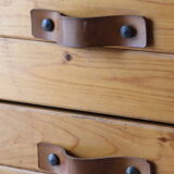 Vintage chest of drawers in solid pine and leather, 1970