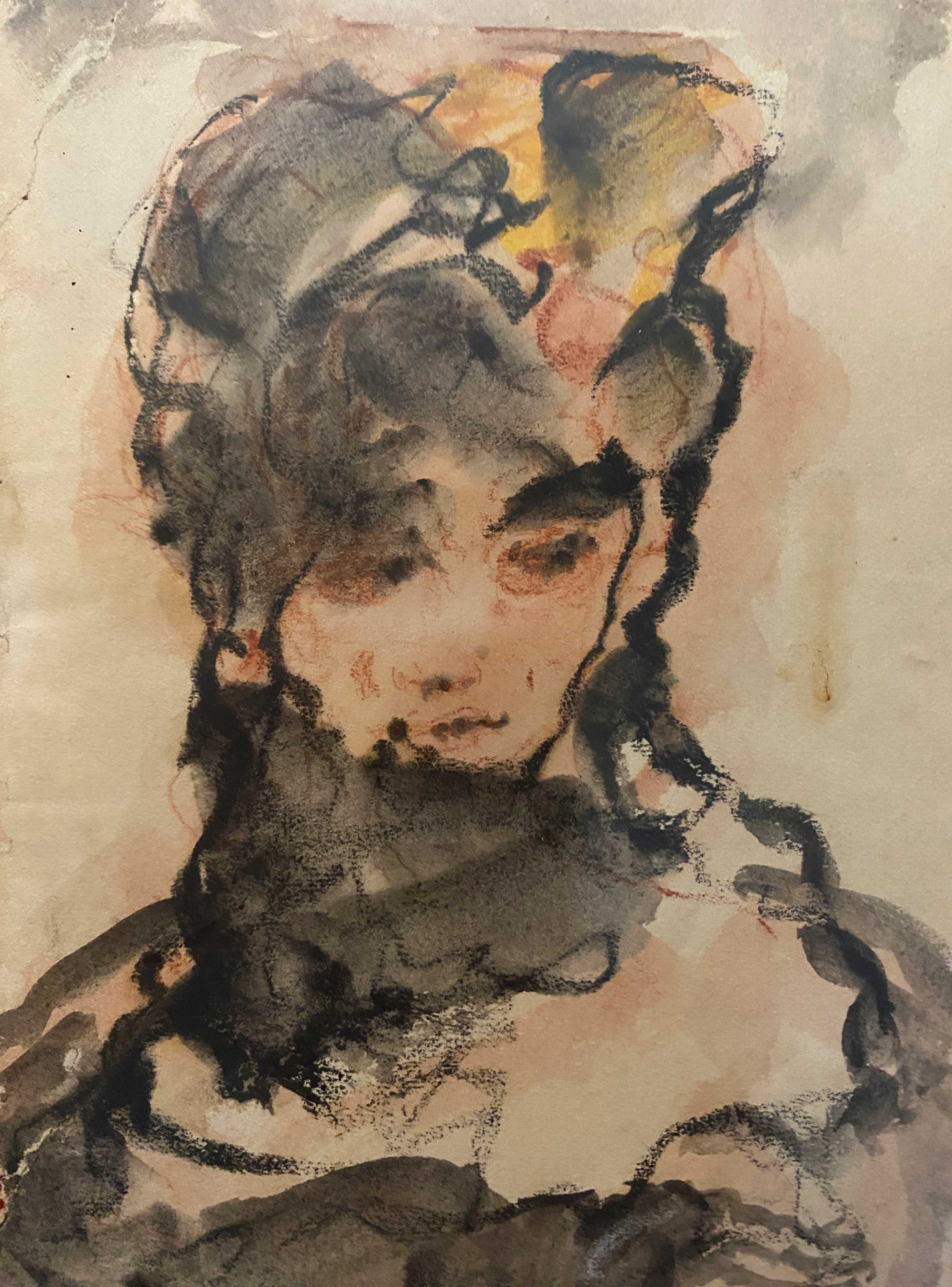 Painting "Portrait of an elegant lady" signed Belzacq first half of the 20th century