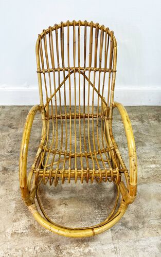 Rocking chair vintage en rotin annees 50/60