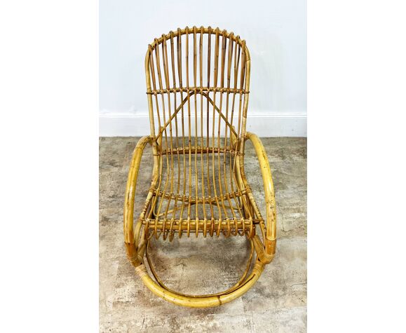 Rocking chair vintage en rotin annees 50/60