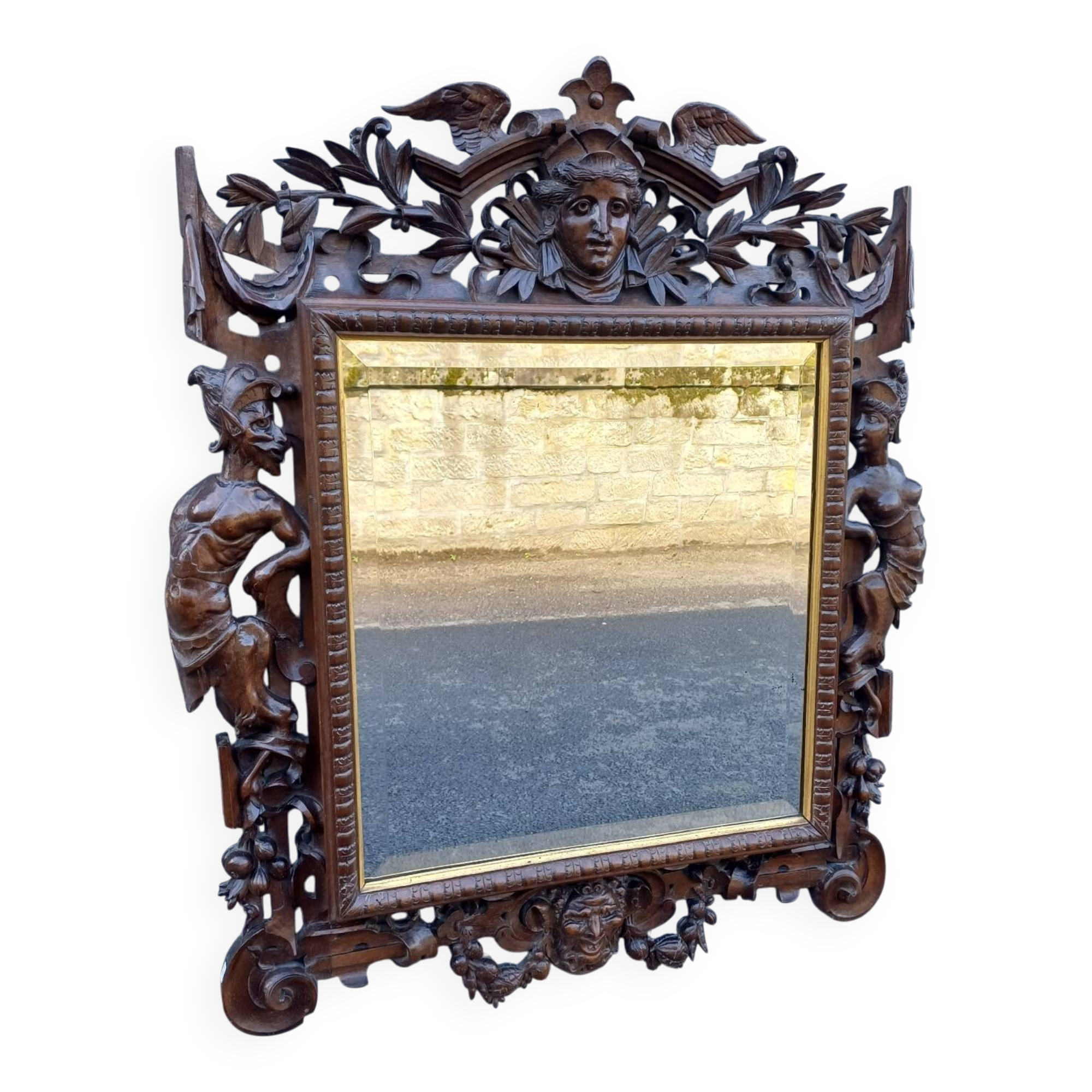 Mirror from an ancient castle, carved in Neo-Renaissance style.