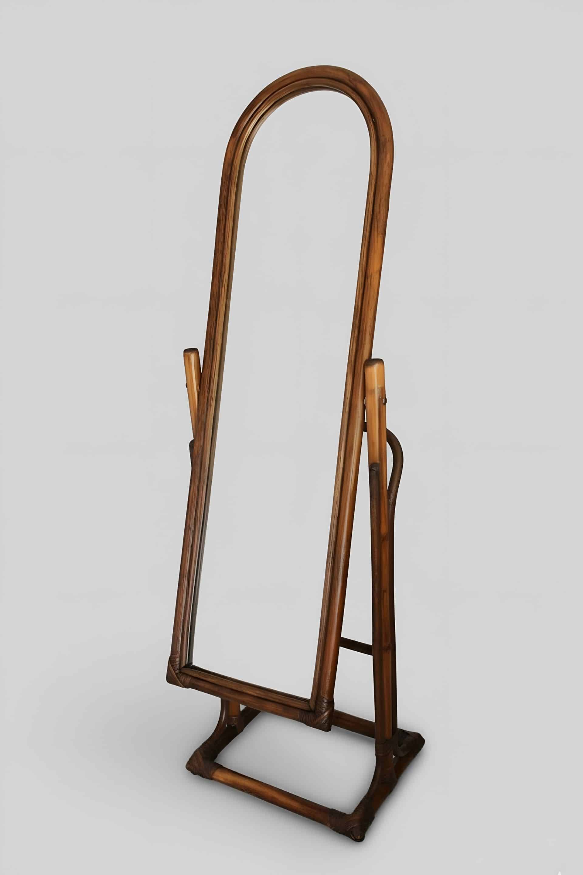 Vintage rattan full-length mirror, 1960s-70s.