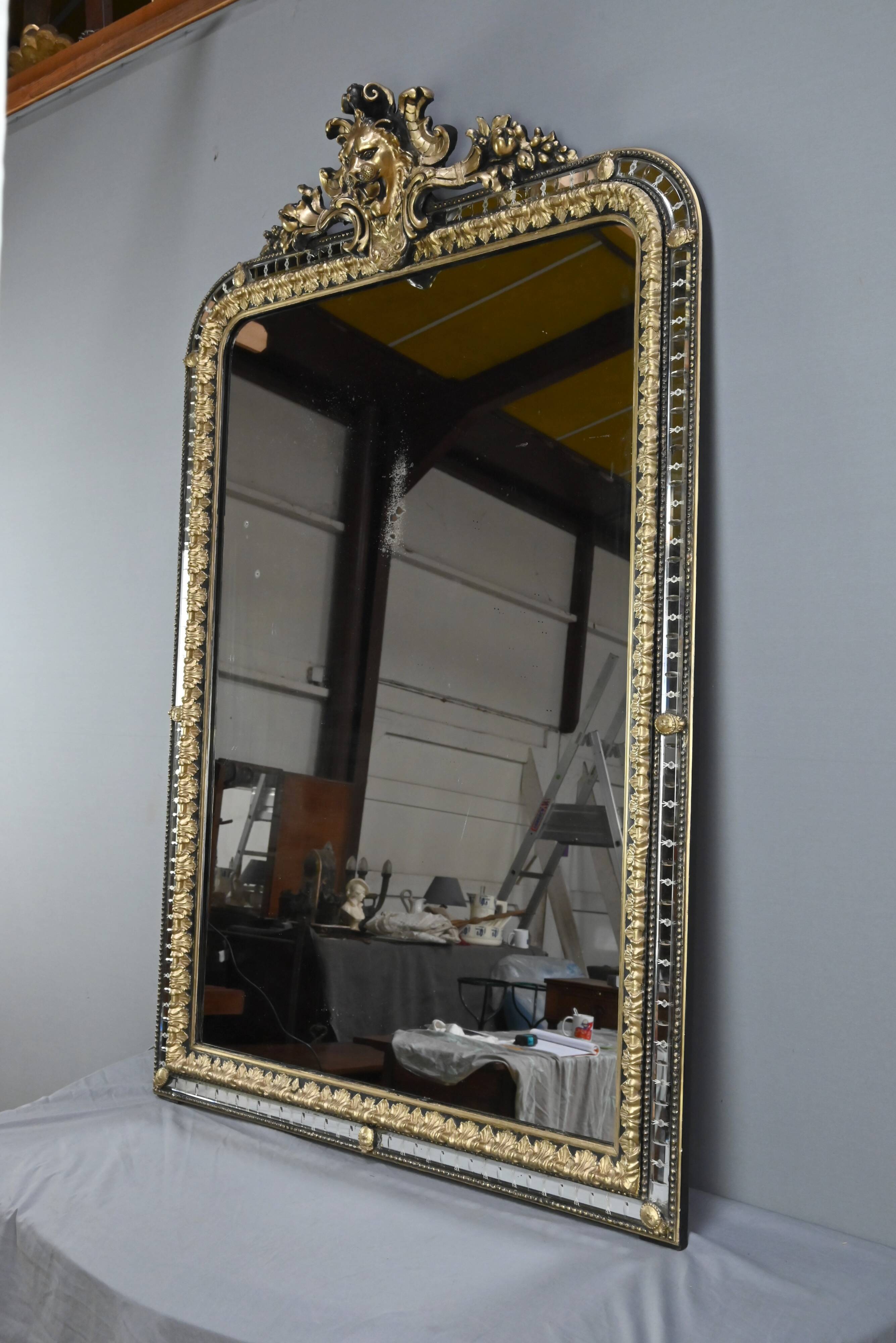 Large Mirror with Parcloses in Gilded and Blackened Wood, Napoleon III Style –