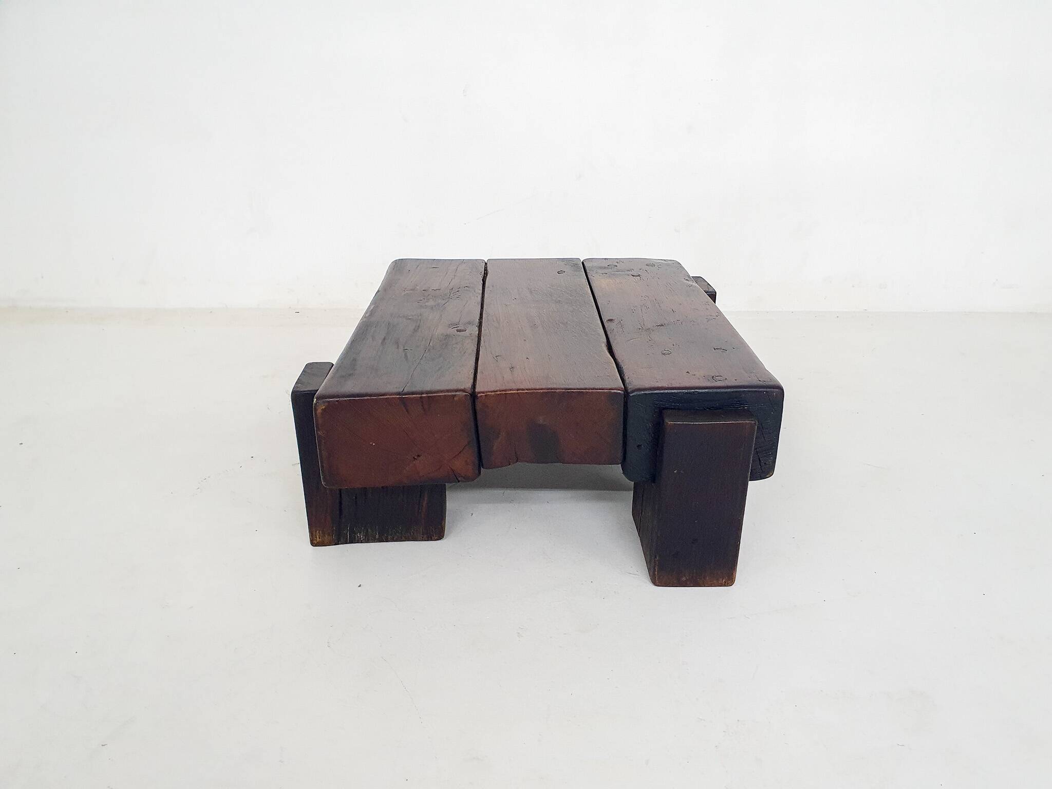 Mid-century brutalist solid wooden coffee table, The Netherlands 1970's
